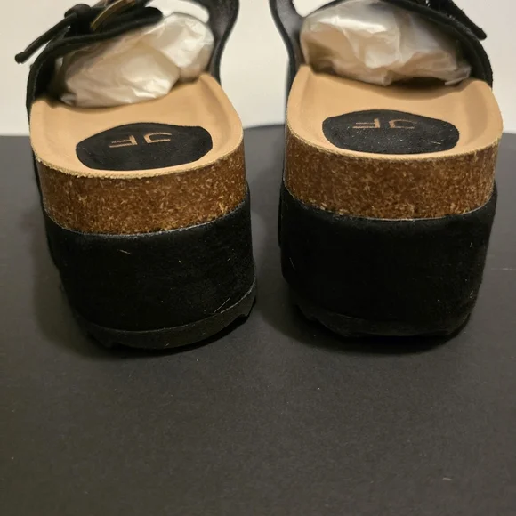 JUSTFAB Black Platform Sandals Slip On Flat Shoes Casual Summer Vacay Size 9 - Picture 9 of 14